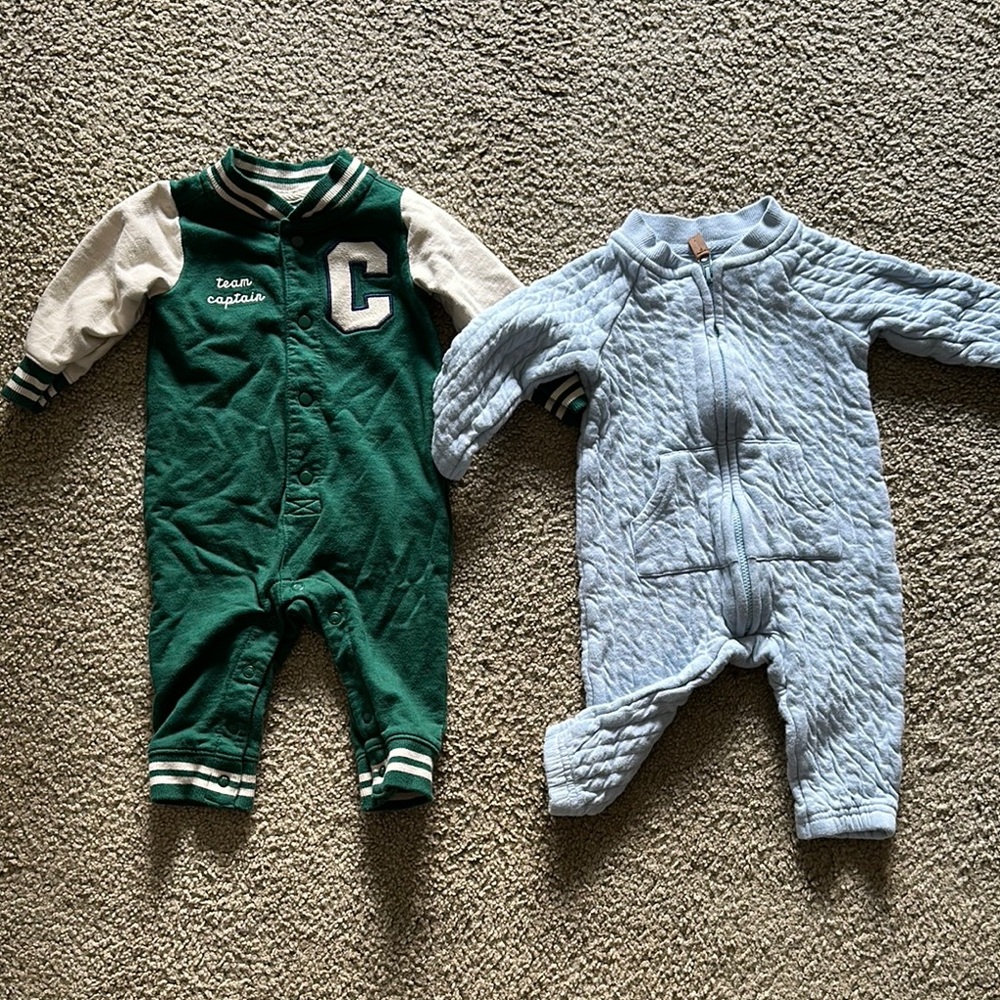 Carter's Green and Blue Footies One Piece Set